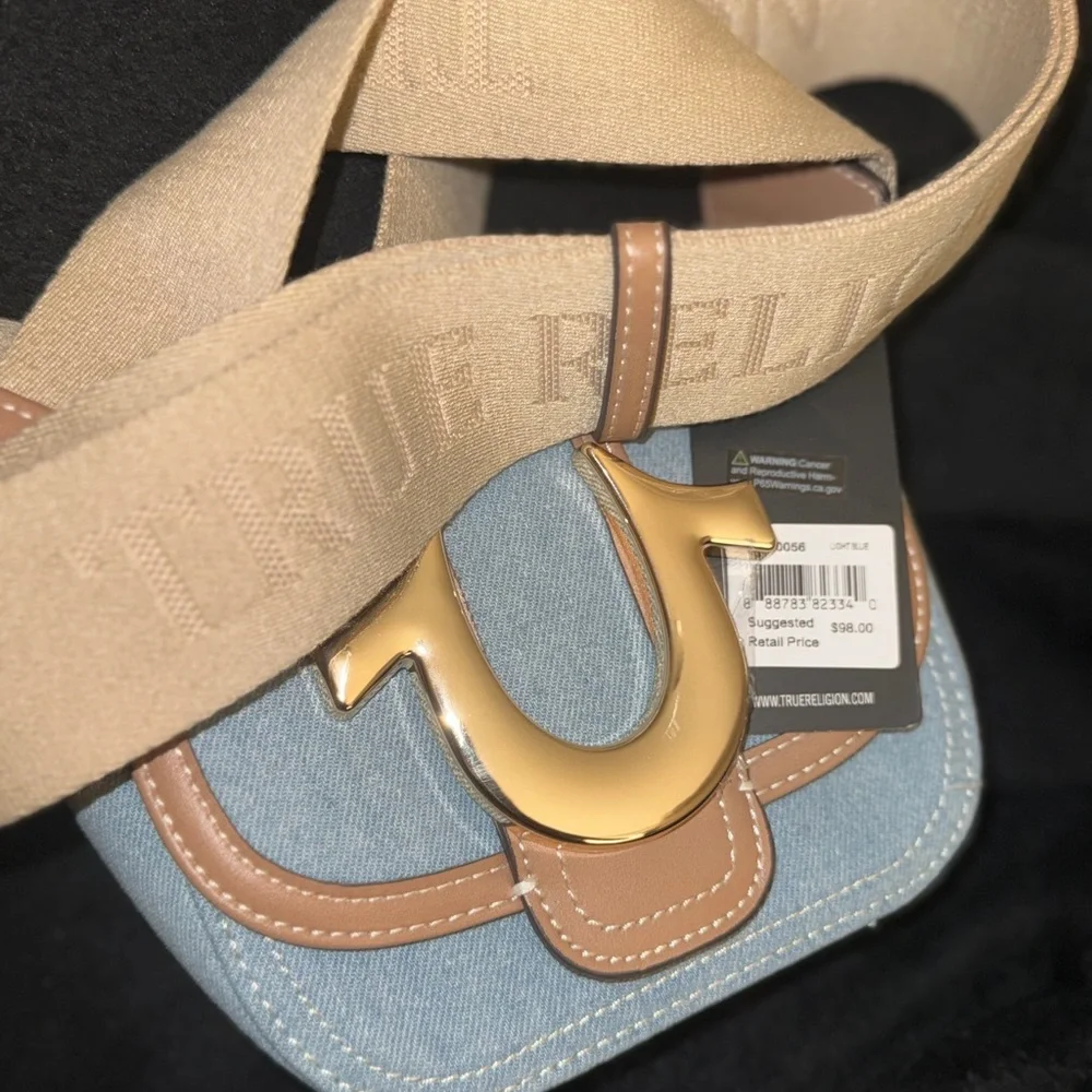 True Religion Denim and Tan Crossbody Bag